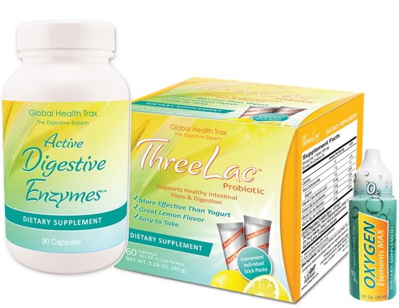 Threelac, Oxygen Elements Max & Active Digestive Enzymes Anti-Candida and Digestive Health Kit