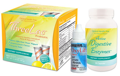 Threelac, OxyLift & Active Digestive Enzymes - Anti Candida & Digestive Health Kit