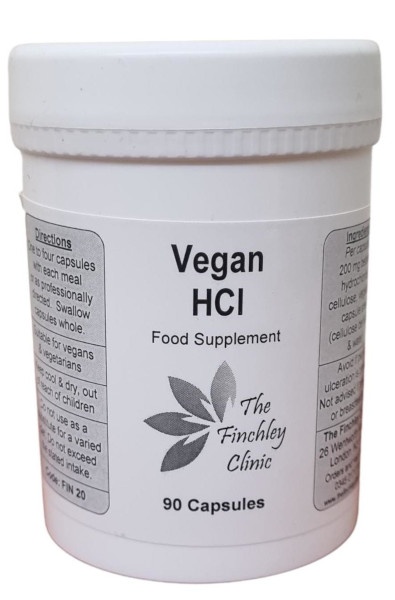 Vegan HCL (Hydrochloric Acid) 90 caps (200mg per cap)